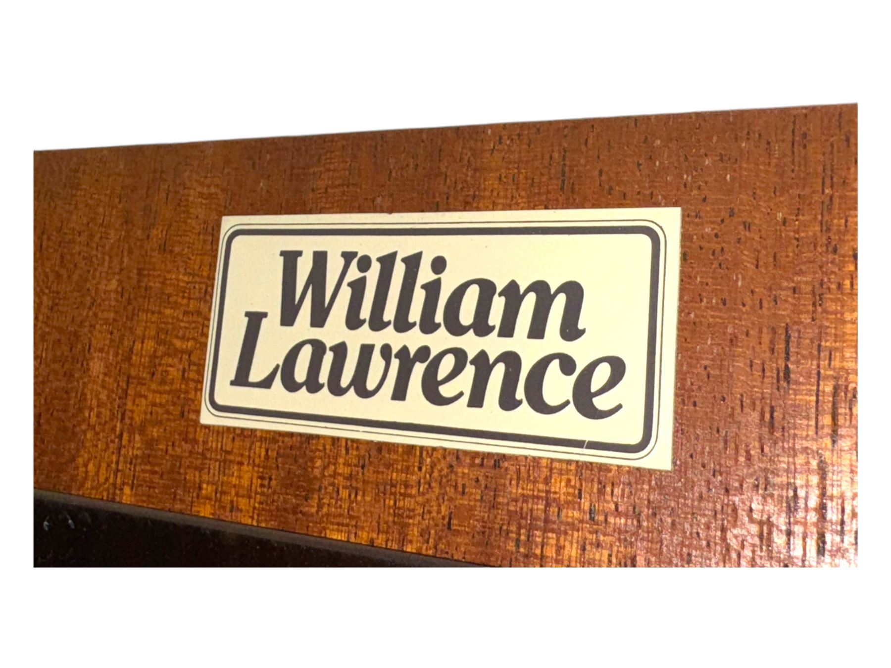 William Lawrence - mid-20th century teak double wardrobe, upper storage section over twin doors featuring recessed handles and contrasting horizontal panel, enclosing hanging rail compartment, towel rail, mirror, shelves and drawer, on plinth base with concealed castors