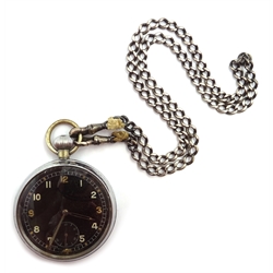  Enicar WWII military chrome pocket watch stamped GS/TP XX P1240 with broad arrow on hallmarked silver chain  