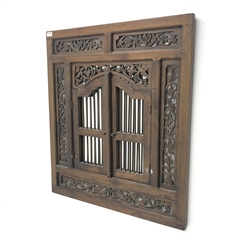  Eastern style hardwood window shutter mirror in carved fretwork frame, 80cm x 90cm  