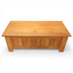 Light oak panelled blanket box, hinged top