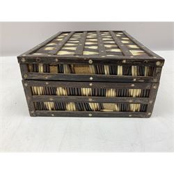 Porcupine quill work box with nine compartments and lift out tray, W26cm 