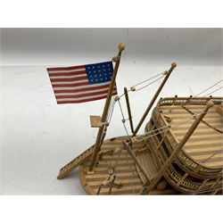Hand built model of a river paddle steamer 'King of the Mississippi' and a sailing ship with three masts and unfurled sails, largest example H80cm, L101cm