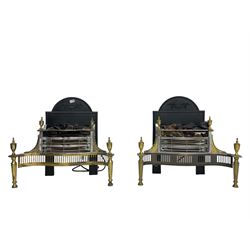 Pair 19th century design electric fires, garland cresting rail decoration, outswept pierced guard with gilt metal urn finials