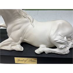 Five Beswick and Royal Doulton horse figures in matt white on black plinths, comprising of  Spirit of Affection no. 2689/2536, Springtime no.2837, Spirit of peace no.2916, Spirit of earth no.2914 and Spirit of the wild no. 183, together with a composite figure of a horse (6)