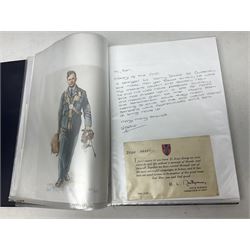 Military related ephemera including copies of research material relating to various KIA and other servicemen; collection of WW2 manuscript letters from a soldier to his wife; coloured humorous print of bayonet training entitled 'The Recruit Who Took To It Kindly' in mount bearing multiple signatures and clip frame; Franklin Mint die-cast model of a Spitfire etc