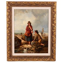 Sherborne (British mid 19th century): The Fishergirl, oil on canvas signed and dated '58, 44cm x 34cm