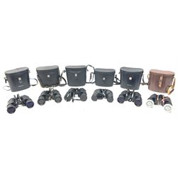 Six cased pairs of Pentax binoculars, comprising 10x50 Field, no. 604, Asahi 7x50, Asahi 10x50, Asahi 8x40, Asahi 16x50,  Asahi 10x50 No. 62611