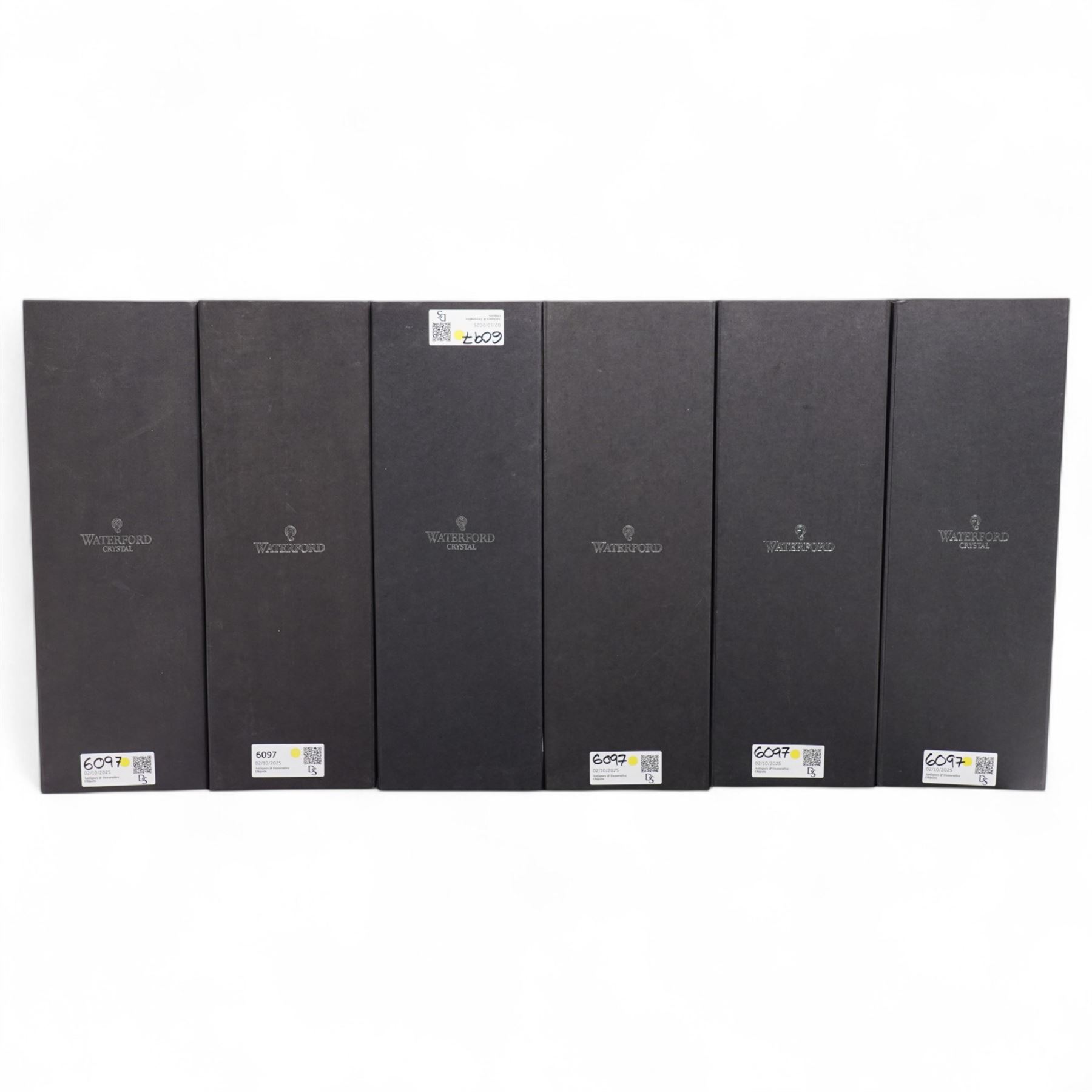 Set of six Waterford Crystal flowers, to include Fleurology Sunflower, Tulip, Lily, Rose, and others not Fleurology comprising Orchid and Calla Lily, in original boxes