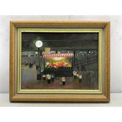 Janet Ledger (British 1931-): 'Flowers at Newcastle Station II', acrylic on board signed, titled on gallery label verso 22cm x 29cm 
Provenance: exh. Linda Blackstone Gallery, Pinner 2006, label verso