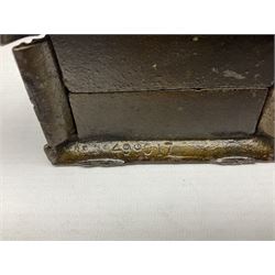 Five early 20th century cast-iron money banks as buildings - 'City Bank' c1904 H10cm; 'County Bank' c1905 H11cm; 'Town Hall Bank' c1900 H8.5cm; 'Tower Bank' c1902 H23.5cm; all made by John Harper; and 'Blackpool Tower Bank' c1907 by Chamberlain & Hill H18.5cm (5)