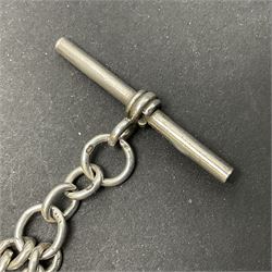 Early 20th century silver tapering Albert chain, hallmarked to T bar and clips, with lion passant stamped on each link