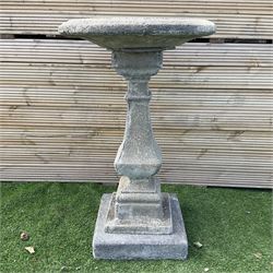 Cast stone circular garden bird bath, on square plinth, D60, H85 - THIS LOT IS TO BE COLLECTED BY APPOINTMENT FROM DUGGLEBY STORAGE, GREAT HILL, EASTFIELD, SCARBOROUGH, YO11 3TX