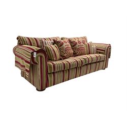 Duresta - 'Waldorf' large three seat sofa, upholstered in multi-colour striped fabric, on compressed bun feet