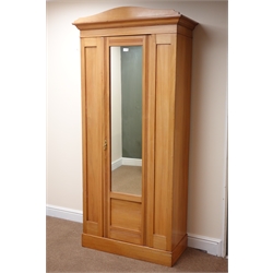  Edwardian satin walnut wardrobe, single mirror door, plinth base, W94cm, H204cm, D45cm  