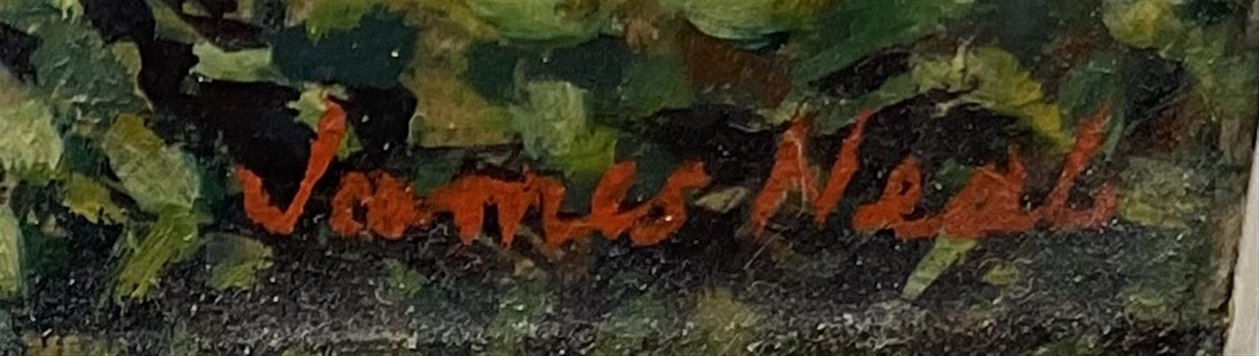 James Neal (Northern British 1918-2011): 'Houses in Victoria Avenue Hull', these are the houses opposite where the artist lived at number 205, oil on board signed, 20cm x 24cm
Provenance: East Yorkshire private collection purchased from the artist; exh. Royal Academy Summer Exhibition 1965, No.764. Neal was accepted at St Martin's School of Art in 1932, aged 14. In 1958 he moved to Hull as Lecturer in Painting and Drawing at Hull Regional College of Art, then becoming Senior Lecturer in the History of Art. Over the next fifty years he became well known for painting scenes around the Hull area. Ferens Art Gallery, has twice mounted major retrospective exhibitions of James Neal's work