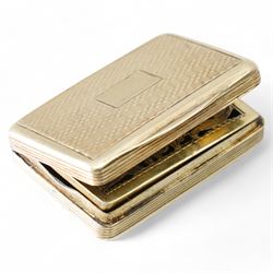 Victorian silver gilt rectangular vinaigrette with engine turned decoration and vacant cartouche Birmingham 1840 Maker William Simpson
