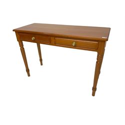Knightman - cherrywood side or console table fitted with two drawers, on tapered turned supports by Horace Knight workshop of Balk, Thirsk