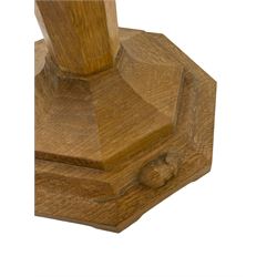 Mouseman - oak standard lamp, octagonal tapered column on octagonal base carved with mouse signature, by the workshop of Robert Thompson, Kilburn