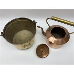 Brass coal bucket, embossed with lion to front and 1529 verso, together with an Royal Automobile Club Associate car badge and a copper kettle, bucket H 18.5cm