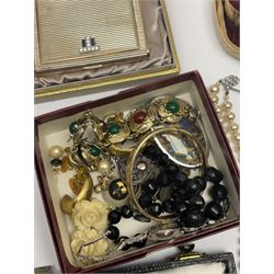 Vintage Christian Dior compact in original box, silver 'Past Mayor' medallion on ribbon by Walker & Hall boxed, Silver Bible pendant on bow brooch hallmarked, stamped 9ct gold cameo and a collection of vintage and later costume jewellery