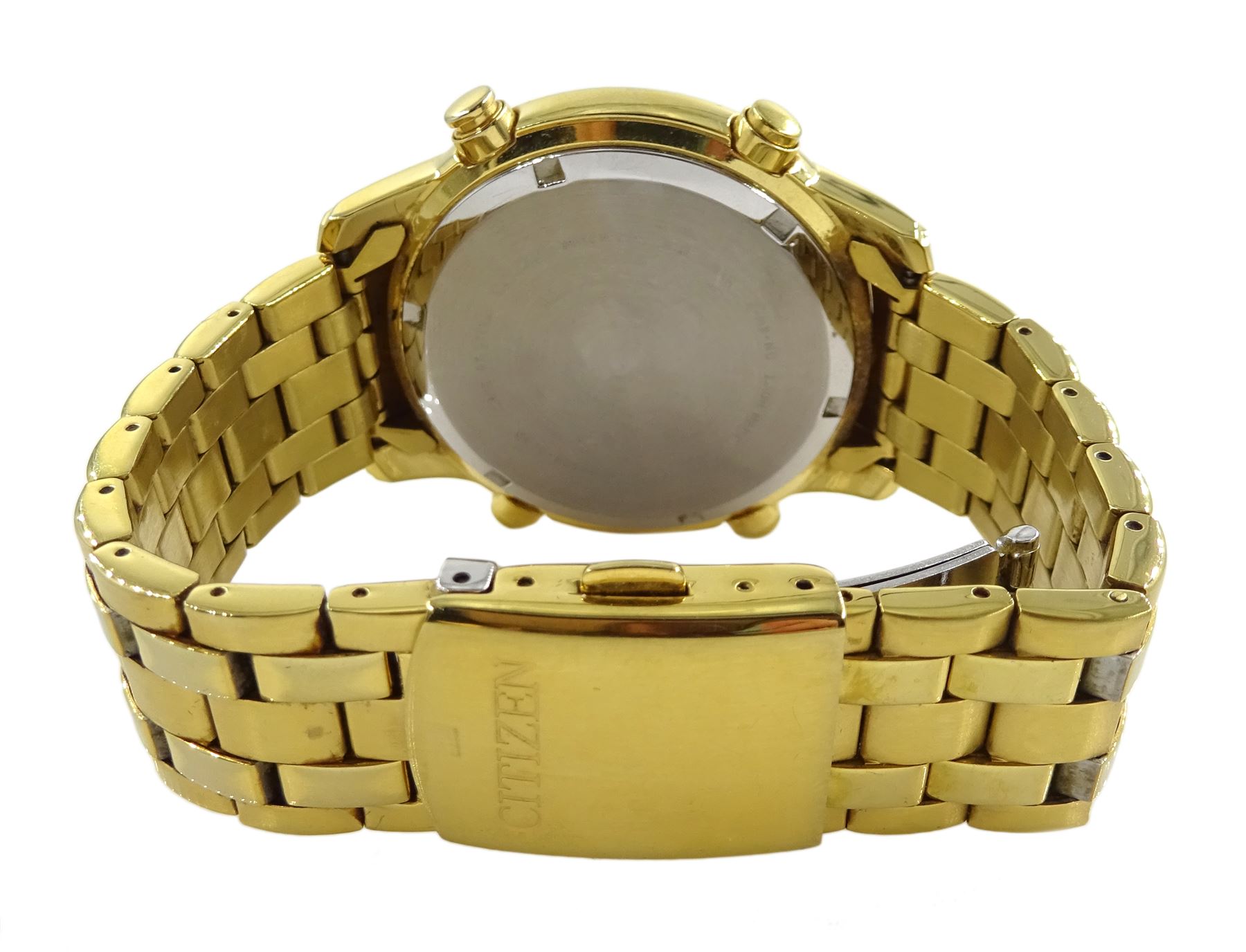 Citizen Alarm Chronograph gentleman's gold-plated bracelet wristwatch, boxed