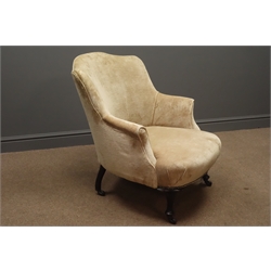  Victorian walnut framed armchair upholstered in Laura Ashley champagne fabric, W72cm  