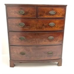19th century mahogany bow front chest, two short and three long drawers ogle bracket supports