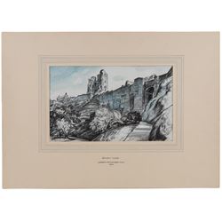 Joseph Ridley Ratcliffe McCulloch RBA (British 1893-1961): Collection of locations across North Yorkshire including 'Scarboro' Castle' and 'Whitby', five mixed media signed dated and titled max 19.5cm x 31.5cm (5) (unframed)