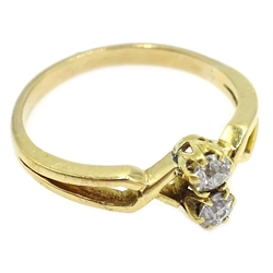  Gold two stone diamond crossover ring, stamped 18  