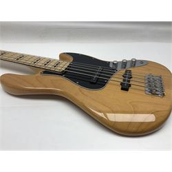 Fender Squier five-string jazz bass guitar; natural finish with Duncan Designed pick-ups; serial no.ICS11097557; L118cm