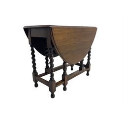 20th century oak drop-leaf dining table on spiral turned supports 