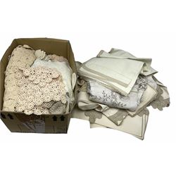 Various items of table linen, crochet cloths and other material etc in one box 