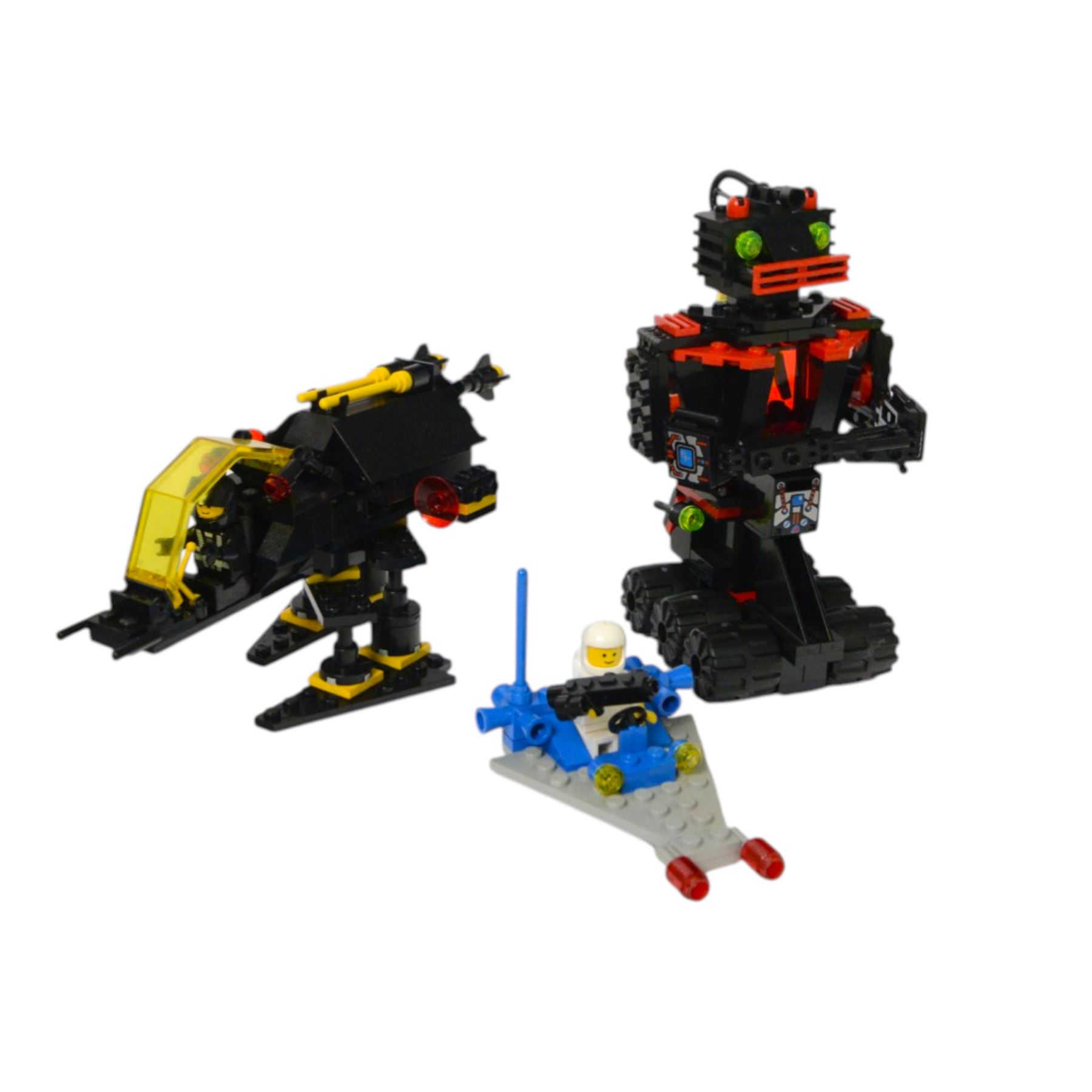 Eleven vintage Lego spaceships, comprising no. 6811 Pulsar Charger, no. 6824 Space Dart, no. 6832 Super Nova II, no. 6846 Tri-Star Voyager, no. 6842 Shuttle Craft, no. 6879 Blizzard Baron, no. 6889 Recon Robot, no. 6848-1 Strategic Pursuer, no. 6803 Space Patrol, no. 6876 Alienator and no. 6871 Star Patrol Launcher, all built with minifigures