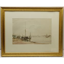 Alfred Edward Borthwick (Scottish 1871-1955): Barges at Rest, watercolour signed 33cm x 51cm
