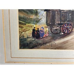 Austin Smith (British early 20th century): Gypsies on the Road, watercolour signed and dated 1917, 18cm x 26cm