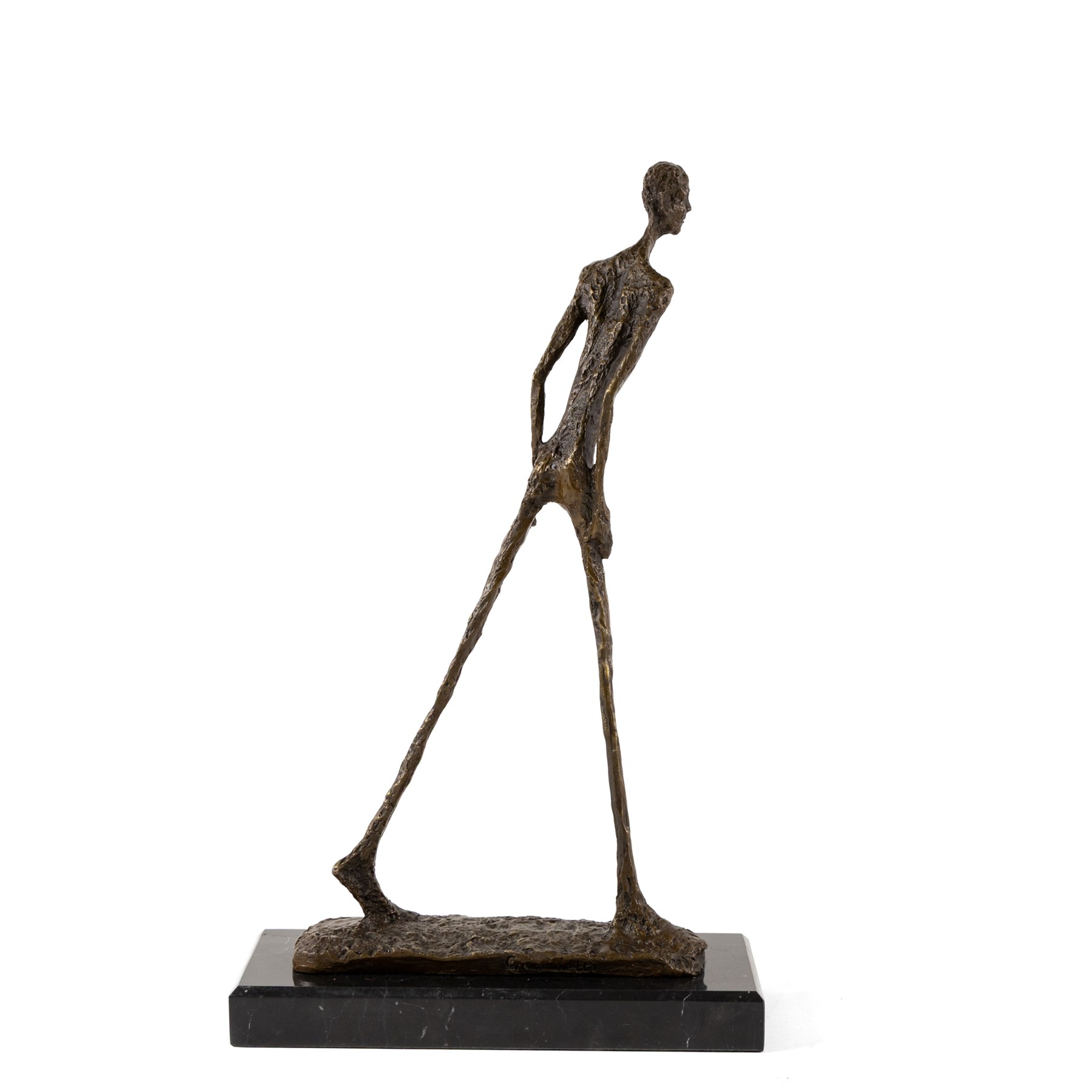 After Giacometti - Bronze abstract figure Walking Man, upon a rectangular marble base, H45cm