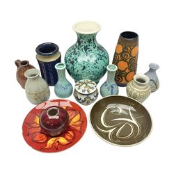 Poole Pottery Delphis plate, together with studio pottery including vases, bowls and jugs