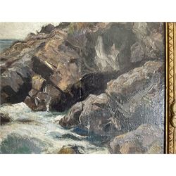 Jeno Karpathy (Hungarian 1870-1950): Waves Breaking on the Coast, oil on canvas signed 63cm x 79cm