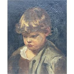 Circle of Valentine Cameron Prinsep (British 1838-1904): Portrait of a Young Boy, oil on canvas, inscribed 'Prinsep' verso 53cm x 43cm (unframed) 