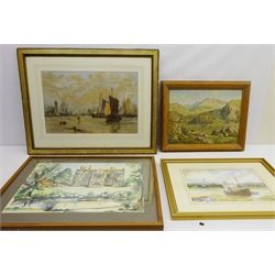  Collection of pictures including 'Landing Fish Scarborough', 20th century colour print after Thomas Bush Hardy,  Sheep in Rural Landscape, oil on board indistinctly signed Levrin, ltd.ed colour print signed by Sally Sterne, six reproduction maps etc (13)  