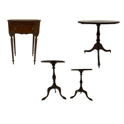 Two wine tables, small mahogany pedestal table and a lamp table with drawer (4)