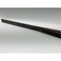 19th century Purdey 12-bore side-by-side double barrel black powder hammer gun, 76cm cylinder bored un-choked barrels with 2.5