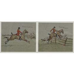 Snaffles (Charles Johnson Payne 1884-1967): 'Landing his Wager', a set of four hand coloured prints framed as one, each 14 x 17cm