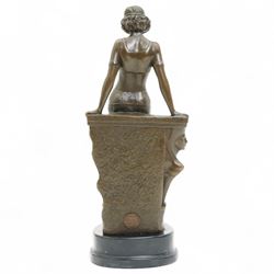 Bronze figure of an Egyptian lady wearing a shendyt, signed Milo and with foundry mark, H25cm 