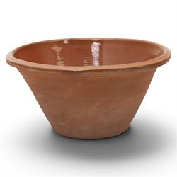Very large 19th century terracotta pancheon, of typical tapering circular form, with brown slip glazed interior, H30cm D62cm