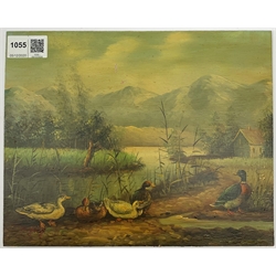 K Young (20th century): Ducks by the Lakeside, oil on panel signed 20cm x 25cm (unframed)