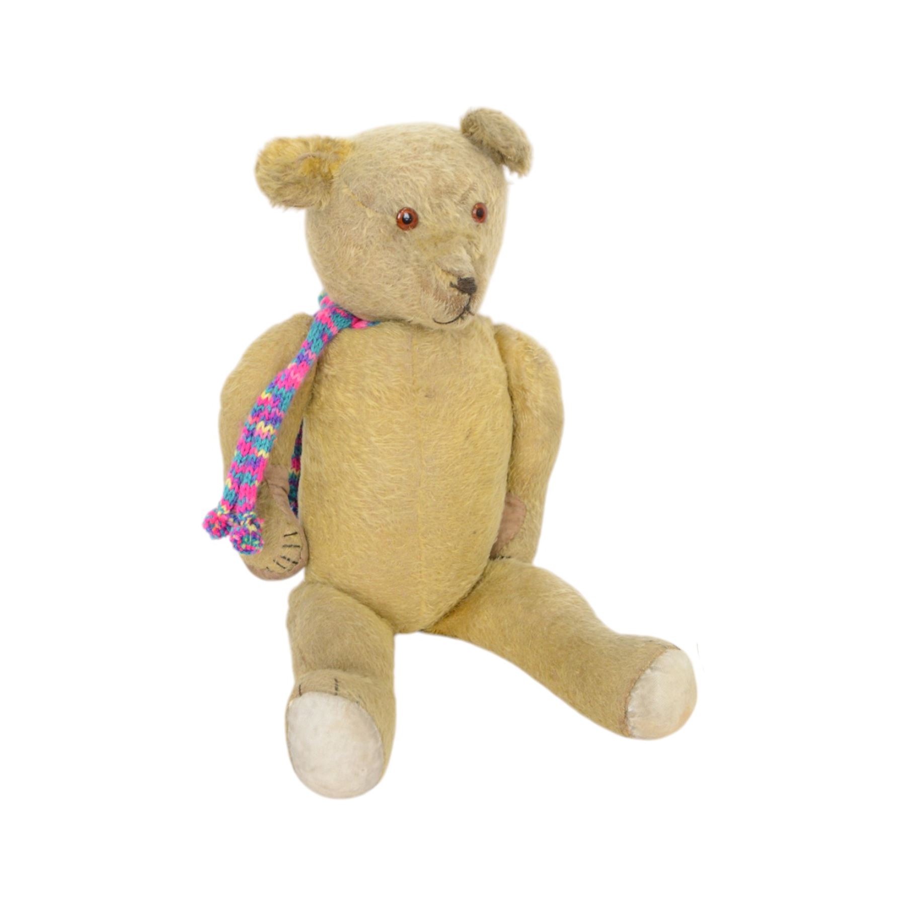 Eight early 20th century and later teddy bears, to include three straw filled examples with jointed limbs, tallest H58cm