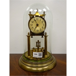  Franz Hermle German skeleton clock, numerals painted on conical glass dome, striking on a bell, H38cm, a German anniversary clock under glass dome H29cm (2)   