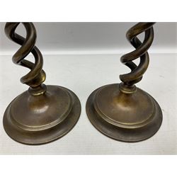 Pair of Victorian brass barley twist candle sticks, H30cm