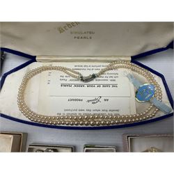 Victorian and later jewellery including silver thimble, rolled gold pendants, earrings and brooches and a collection of wristwatches including Sekonda, The Westminster Collection Historic Timepieces Spitfire pocket watch etc